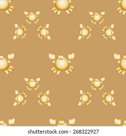 seamless ornament, made of little big stylized crabs on brown background