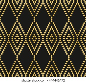 Seamless ornament. Modern stylish geometric pattern with repeating dotted golden wavy lines