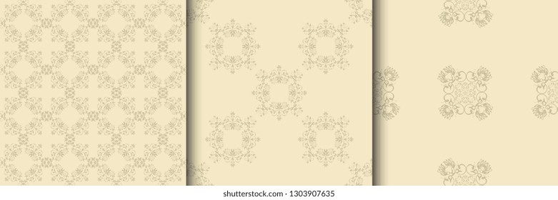 Seamless ornament on background. Floral ornament on background. Wallpaper pattern. Contemporary pattern. Textile pattern. Set