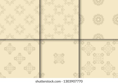 Seamless ornament on background. Floral ornament on background. Wallpaper pattern. Contemporary pattern. Textile pattern. Set