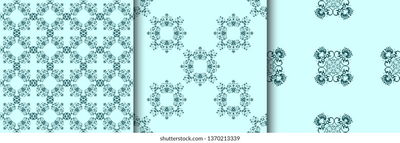 Seamless ornament on background. Floral ornament on background. Wallpaper pattern. Contemporary pattern. Textile pattern. Set