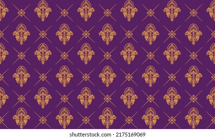 Seamless ornament on background. Wallpaper pattern Golden and Deep Purple