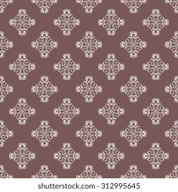 Seamless ornament on brown background. Wallpaper pattern