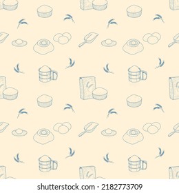 Seamless ornament on the Italian theme. Pasta and its preparation. Ornament for kitchen textiles and menu design.