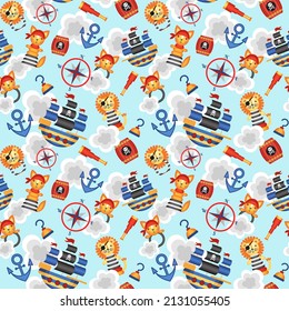 Seamless ornament on the theme of pirates. Children's vector ornament.