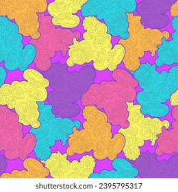Seamless ornament pattern with hand drawn cute wave ornaments and wave shapes