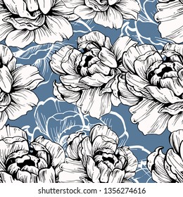 Seamless ornament pattern peonies