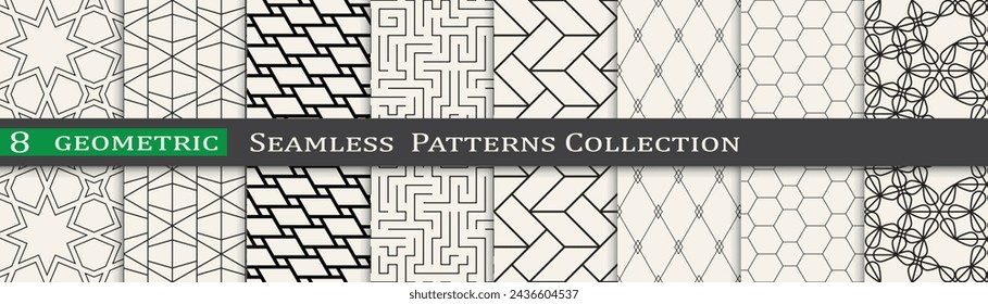 Seamless ornament pattern set, Modern unique geometry background. Subtle vector design.