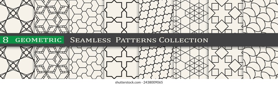 Nahtloses Ornament Muster Set, Moderne einzigartige Geometrie Hintergrund. Subtiles Vektordesign.