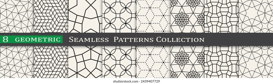 Nahtloses Ornament Muster Set, Moderne einzigartige Geometrie Hintergrund. Subtiles Vektordesign.