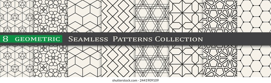 Seamless ornament pattern set, Modern unique geometry background. Subtle vector design.