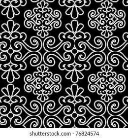 Seamless ornament pattern with uncolored swirl elements