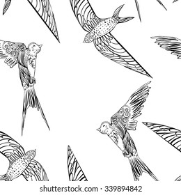 Seamless ornament with patterned birds