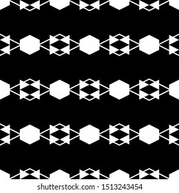 Seamless ornament. Polygons motif. Rhombuses, triangles, hexagons pattern. Geometrical wallpaper. Shapes backdrop. Geometric background. Ethnic image. Digital paper, textile print, abstract. Vector.