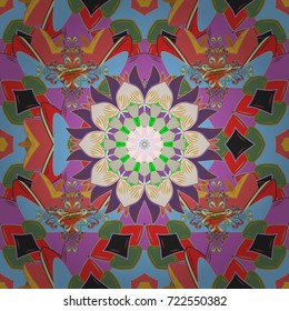 Seamless ornament print. Ethnic Mandala towel. Can be used for greeting business card background, coloring book, backdrop, textile. Border Indian floral Paisley patten. Vector Henna style.