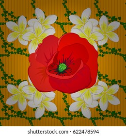 Seamless ornament print on a yellow background. Ethnic towel, henna style. Vector Indian floral poppy flowers pattern. Can be used for greeting business card background, backdrop, textile.