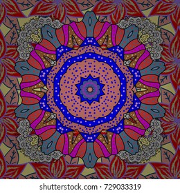 Seamless ornament print. Vector Henna style. Can be used for greeting business card background, coloring book, backdrop, textile. Ethnic Mandala towel. Border Indian floral Paisley patten.