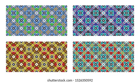 Seamless ornament for printing on fabric. Textile pattern for factory production. Four colors. Set. Vector.