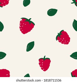 Seamless ornament with raspberries. Raspberry vector pattern