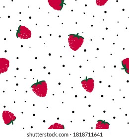 Seamless ornament with raspberries. Raspberry vector pattern