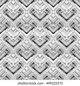  Seamless ornament. Retro art. Memphis design. Avant-garde pattern. Vintage background. Bauhaus backdrop. Black and white graphic. Hipster print. Monochrome wallpaper. Geometry illustration. Vector.
