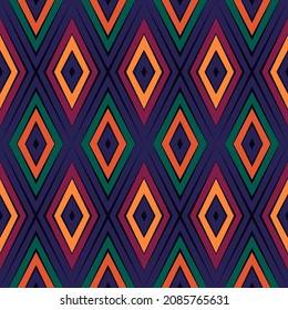 Seamless ornament. Rhombuses pattern. Diamonds backdrop. African style wallpaper. Ethnic motif. Geometric background. Digital paper. Geometrical web designing. Mosaic textile print. Vector work.