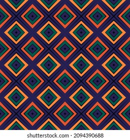 Seamless ornament. Rhombuses pattern. Diamonds backdrop. African style wallpaper. Ethnic motif. Geometric background. Digital paper. Geometrical web designing. Mosaic textile print. Vector art work.