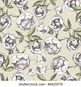 seamless ornament with roses in retro style