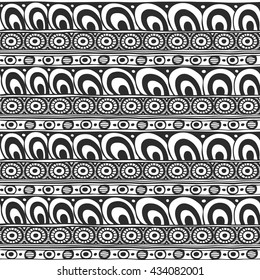 Seamless ornament from round geometric elements in zen ethnic style black and white