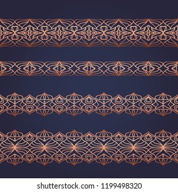 Seamless ornament set, handdrawn copper floral elements