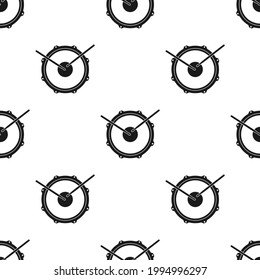 Seamless ornament  with Snare drum and drumsticks. Rock music pattern. Drummer, rock school or rock band. Vector background. 