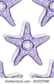 Seamless ornament with starfish.