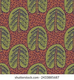 Seamless ornament with a tree motif in flat style. The theme of ecology and love for nature, nature protection. Seamless background for fabrics, textiles, packaging and wallpaper. Vector illustration