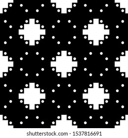 Seamless ornament. Tribal image. Ethnical folk wallpaper. Ancient mosaic. Inca crosses, circles pattern. Ethnic embroidery background. Tribe motif. Digital paper for web design, textile print. Vector.
