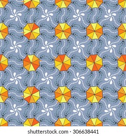 seamless ornament with umbrellas and drops