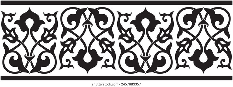 Seamless ornament vector illustration. Endless floral border ornament, black and white, great for frame borders, calligraphy ornaments, etc