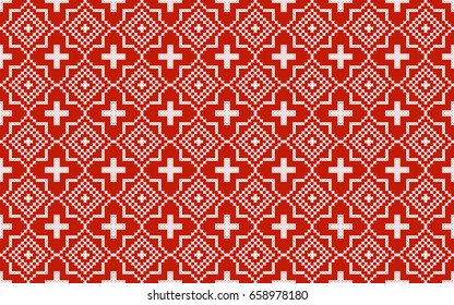 seamless ornament with white crosses on red background