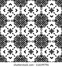 Seamless ornamental abstract retro pattern background black and white vector illustration