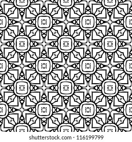 Seamless ornamental abstract retro pattern background black and white vector illustration