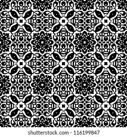 Seamless ornamental abstract retro pattern background black and white vector illustration