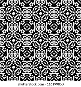 Seamless ornamental abstract retro pattern background black and white vector illustration