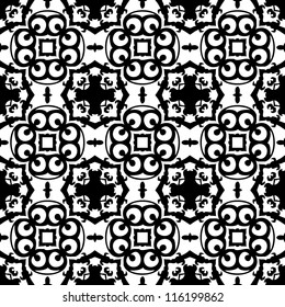 Seamless ornamental abstract retro pattern background black and white vector illustration