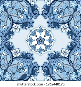 Seamless ornamental background. Blue colored ethnic pattern. Vector illustration