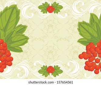 Seamless ornamental background with red berries bunches. Vector