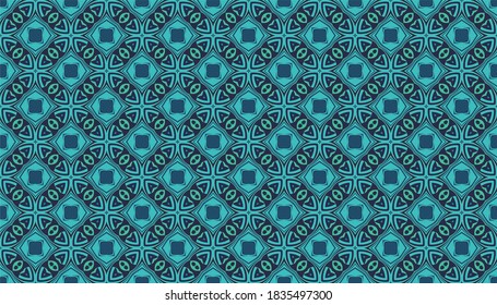 seamless ornamental batik pattern in blue and green colors