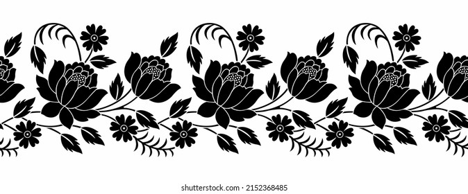 Seamless ornamental border with lotus flower