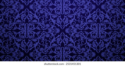 Papel de parede de damasco decorativo sem costura moldado fundo azul escuro Pode ser usado como fundos preenche páginas, texturas de superfície, capas de livros, tecidos impressão papéis, têxteis azulejos decoração interior