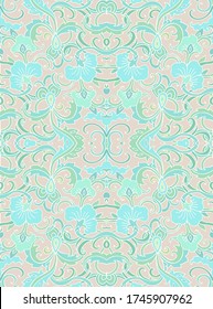 Seamless ornamental decorative  pattern, oriental style, pastel colors, on white background