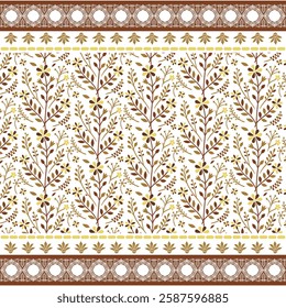 seamless ornamental floral pattern with decorative border for wallpaper and textile print

