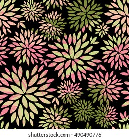 Seamless ornamental floral pattern. Decorative cute background with round flowers and hipster texture